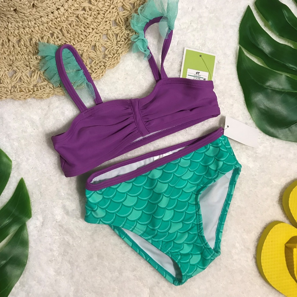 TOP ONLY Girl's Mermaid Bikini Top Purple - Picture 2 of 3